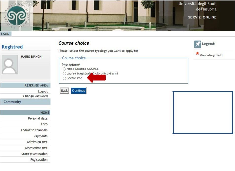 Click "Doctor Phd" and "Continue". 