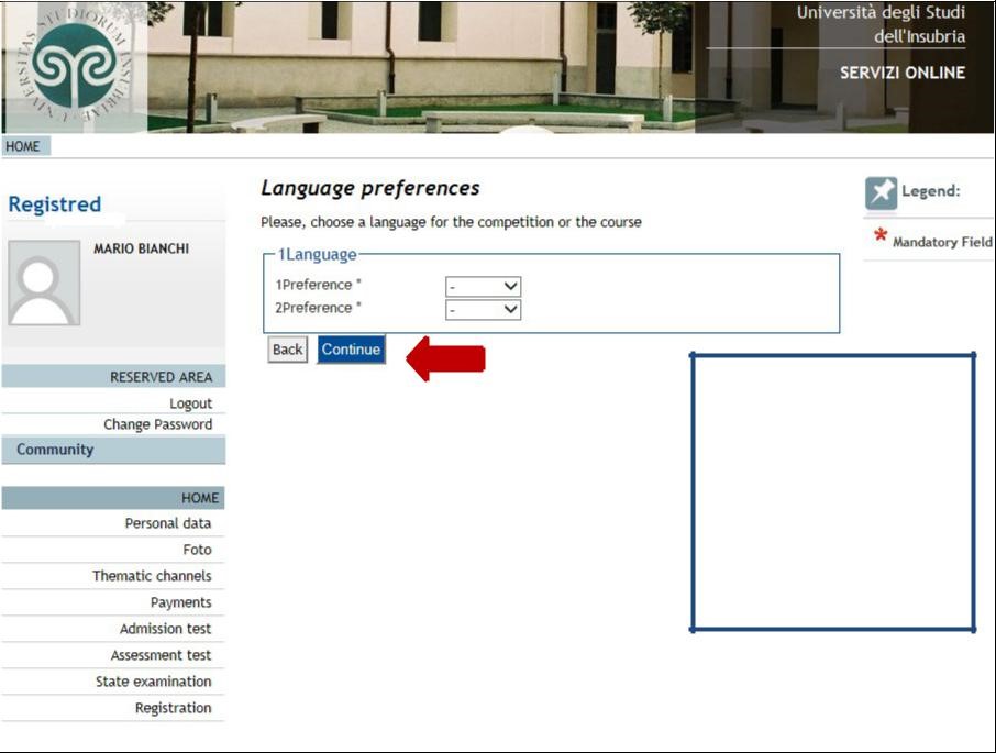 Choose a language for the competition or the course and continue.