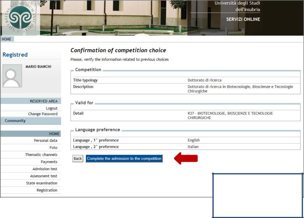 Please, verify the entered data related to entered qualifications and documents and click "Continue".