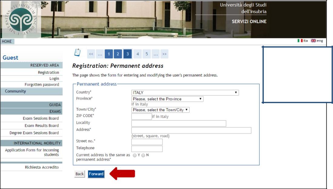 Write your permanent address and click "Forward".
