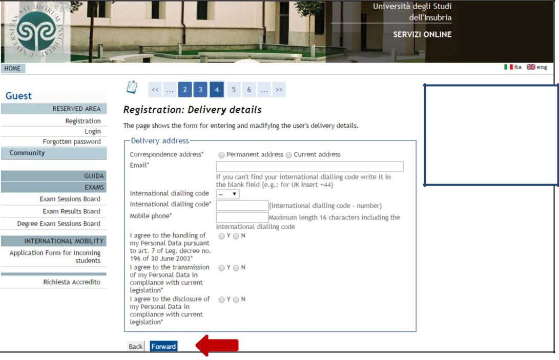 Write delivery details and click "Forward".