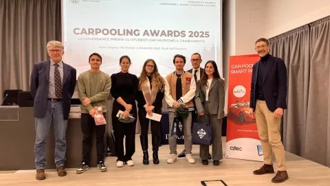 group of students and teachers during the carpooling award ceremony