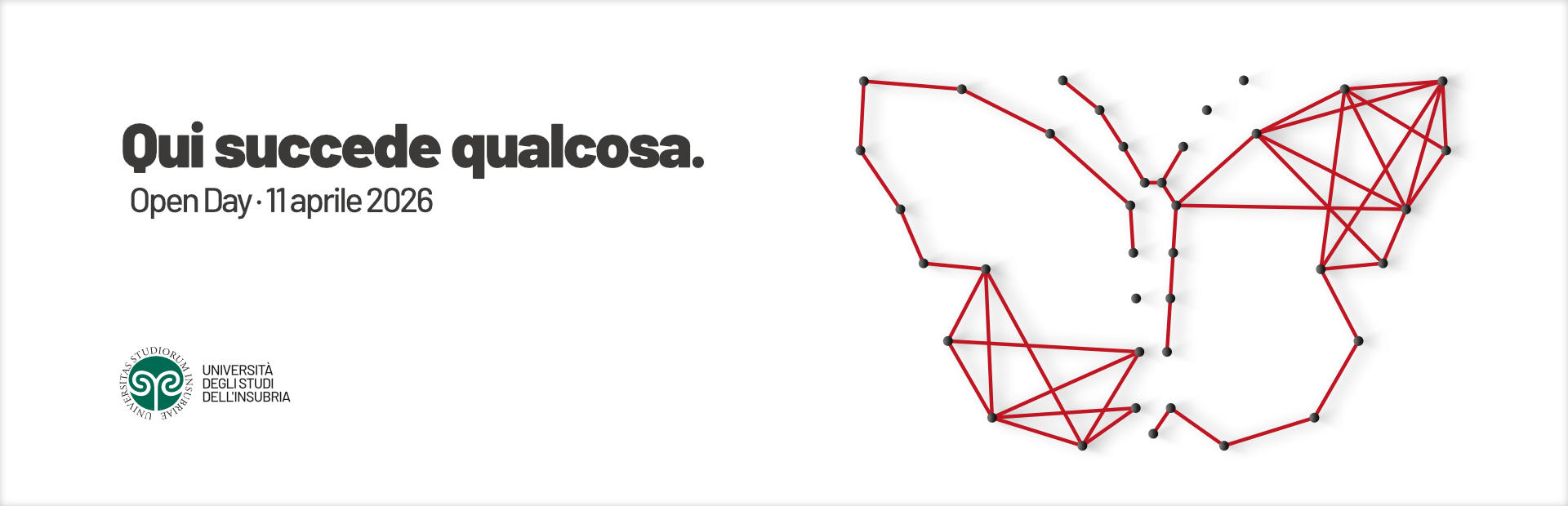 A stylised butterfly with the words ‘Something’s happening here’ Open Day 11 April, University of Insubria