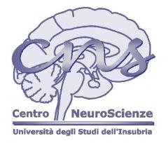 A lilac brain with the watermark CNS plus the writings Centro in NeuroScienze and Università degli Studi dell'Insubria