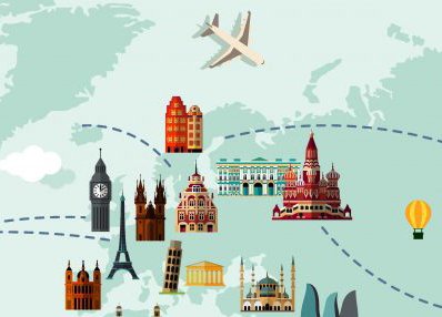 Illustration of European iconinc buildings