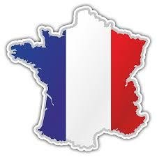 Shape of France (Country) on the map coloured with the French flag