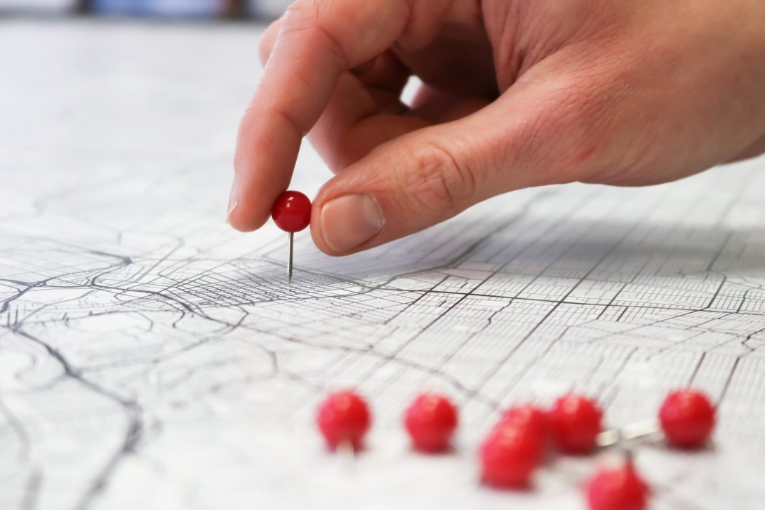 Picture of a map with location pins