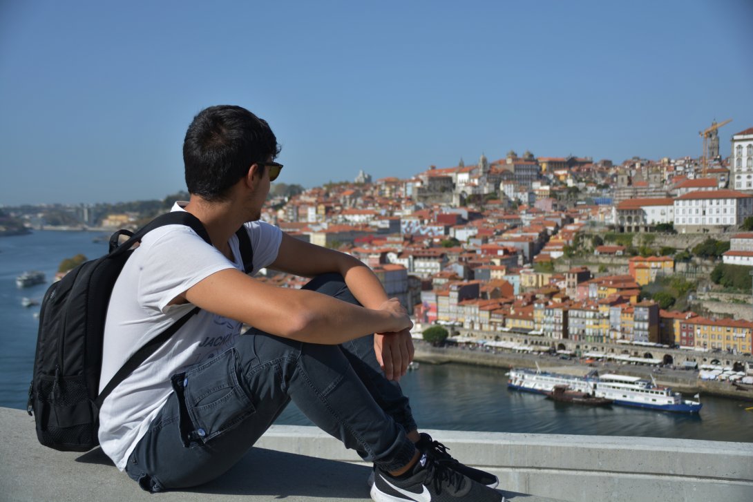 Erasmus+ programme, student looking at a town centre
