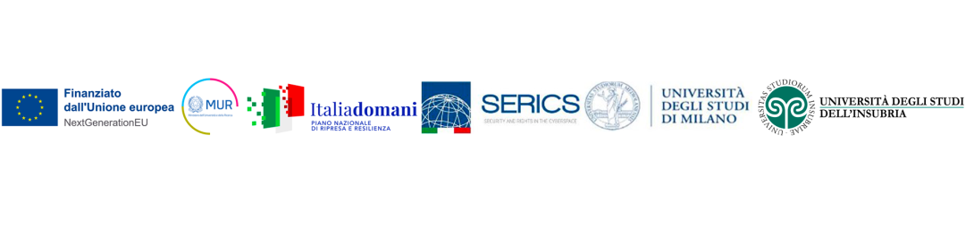 Logos for PNRR calls - EU, MUR, Italia domani, SERICS, UniMI, UnInsubria