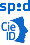 Spid and Cie ID writings with stylised human profile, all in blue