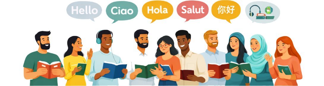Banner for the University Language Centre showing people greeting in multiple foreign languages